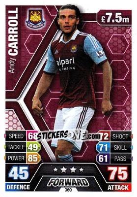 Sticker Andy Carroll - English Premier League 2013-2014. Match Attax n. 360 - Topps