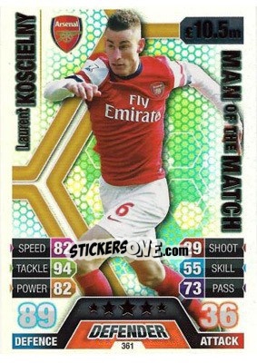 Sticker Laurent Koscielny - English Premier League 2013-2014. Match Attax n. 361 - Topps