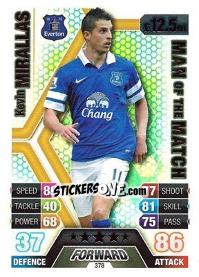 Sticker Kevin Mirallas - English Premier League 2013-2014. Match Attax n. 378 - Topps