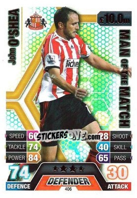 Sticker John O'Shea - English Premier League 2013-2014. Match Attax n. 406 - Topps