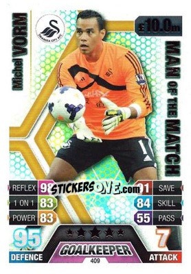 Sticker Michel Vorm - English Premier League 2013-2014. Match Attax n. 409 - Topps