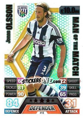Sticker Jonas Olsson - English Premier League 2013-2014. Match Attax n. 415 - Topps