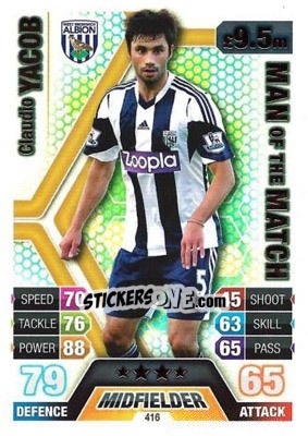 Sticker Claudio Yacob - English Premier League 2013-2014. Match Attax n. 416 - Topps