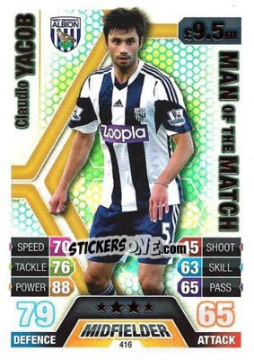 Cromo Claudio Yacob - English Premier League 2013-2014. Match Attax - Topps