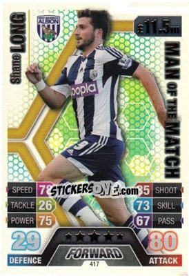 Sticker Shane Long - English Premier League 2013-2014. Match Attax n. 417 - Topps
