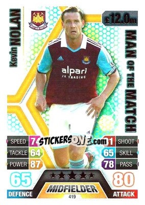 Sticker Kevin Nolan - English Premier League 2013-2014. Match Attax n. 419 - Topps
