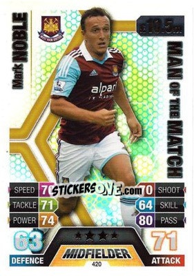 Sticker Mark Noble - English Premier League 2013-2014. Match Attax n. 420 - Topps