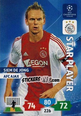 Sticker Siem de Jong - UEFA Champions League 2013-2014. Adrenalyn XL n. 33 - Panini