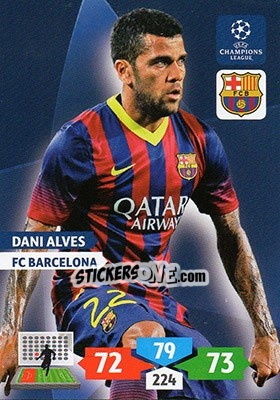 Sticker Dani Alves - UEFA Champions League 2013-2014. Adrenalyn XL n. 65 - Panini