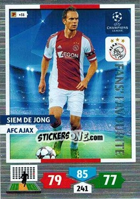 Sticker Siem de Jong - UEFA Champions League 2013-2014. Adrenalyn XL n. 289 - Panini