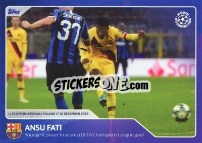 Sticker Ansu Fati - Youngest player to score a UEFA Champions League goal (10 December 2019) - 30 Seasons UEFA Champions League n. 23 - Topps
