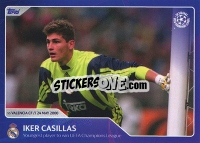 Sticker Iker Casillas - Youngest player to win UEFA Champions League (24 May 2000) - 30 Seasons UEFA Champions League - Topps