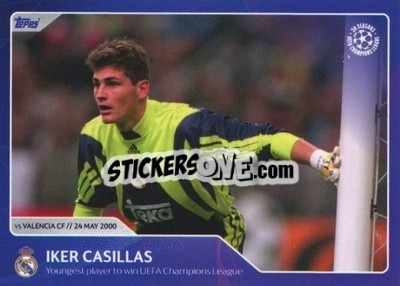 Sticker Iker Casillas - Youngest player to win UEFA Champions League (24 May 2000) - 30 Seasons UEFA Champions League n. 17 - Topps