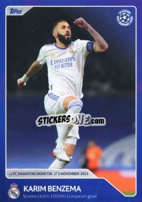 Sticker Karim Benzema - Scores club’s 1,000th European goal (3 November 2021) - 30 Seasons UEFA Champions League n. 69 - Topps
