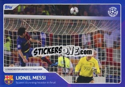 Sticker Lionel Messi - Scores stunning header in final (27 May 2009) - 30 Seasons UEFA Champions League - Topps