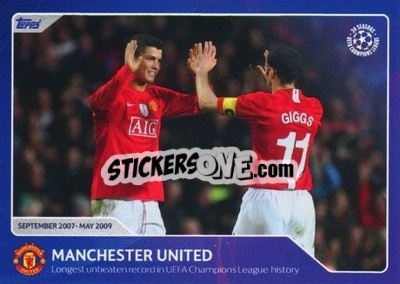 Sticker Manchester United - Longest unbeaten record in UEFA Champions League history (September 2007-May 2009) - 30 Seasons UEFA Champions League n. 71 - Topps