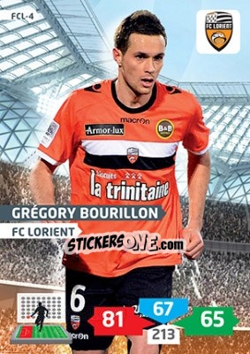 Sticker Grégory Bourillon - FOOT 2013-2014. Adrenalyn XL n. FCL-4 - Panini
