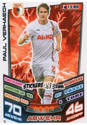 Cromo Paul Verhaegh - German Fussball Bundesliga 2013-2014. Match Attax - Topps