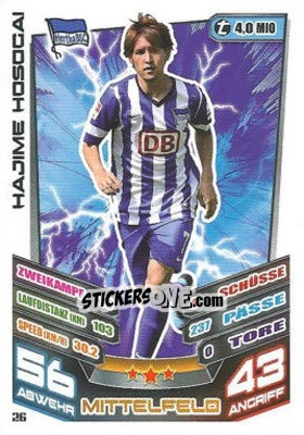 Sticker Hajime Hosogai - German Fussball Bundesliga 2013-2014. Match Attax n. 26 - Topps