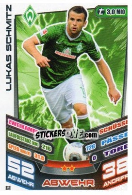 Cromo Lukas Schmitz - German Fussball Bundesliga 2013-2014. Match Attax - Topps