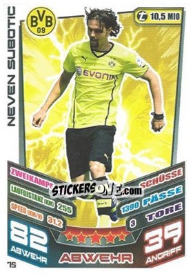 Sticker Neven Subotic - German Fussball Bundesliga 2013-2014. Match Attax n. 75 - Topps