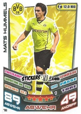 Sticker Mats Hummels - German Fussball Bundesliga 2013-2014. Match Attax n. 76 - Topps