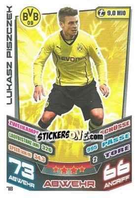 Sticker Lukasz Piszczek - German Fussball Bundesliga 2013-2014. Match Attax n. 78 - Topps