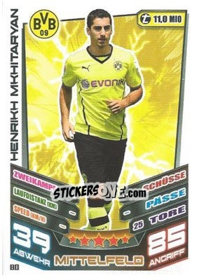 Sticker Henrikh Mkhitaryan - German Fussball Bundesliga 2013-2014. Match Attax n. 80 - Topps