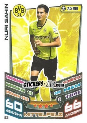 Sticker Nuri Sahin - German Fussball Bundesliga 2013-2014. Match Attax - Topps