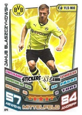 Sticker Jakub Blaszczykowski - German Fussball Bundesliga 2013-2014. Match Attax n. 84 - Topps