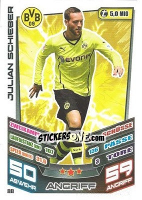 Sticker Julian Schieber - German Fussball Bundesliga 2013-2014. Match Attax n. 88 - Topps