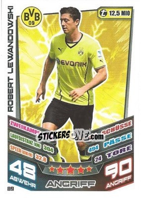 Sticker Robert Lewandowski - German Fussball Bundesliga 2013-2014. Match Attax n. 89 - Topps