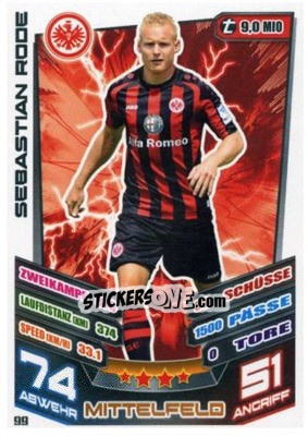 Sticker Sebastian Rode - German Fussball Bundesliga 2013-2014. Match Attax n. 99 - Topps