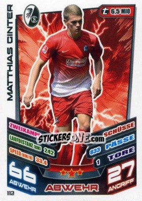 Sticker Matthias Ginter - German Fussball Bundesliga 2013-2014. Match Attax n. 112 - Topps
