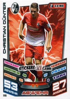 Cromo Christian Günter - German Fussball Bundesliga 2013-2014. Match Attax - Topps