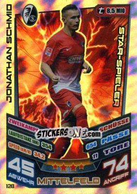 Sticker Jonathan Schmid - German Fussball Bundesliga 2013-2014. Match Attax n. 120 - Topps