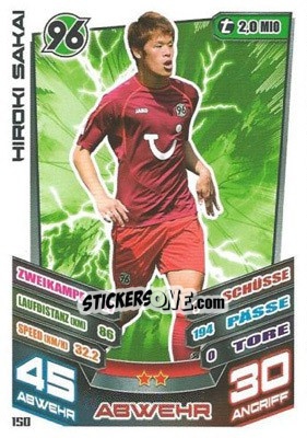 Sticker Hiroki Sakai - German Fussball Bundesliga 2013-2014. Match Attax n. 150 - Topps