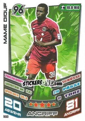 Sticker Mame Diouf - German Fussball Bundesliga 2013-2014. Match Attax n. 160 - Topps