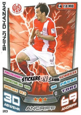 Sticker Shinji Okazaki - German Fussball Bundesliga 2013-2014. Match Attax n. 213 - Topps