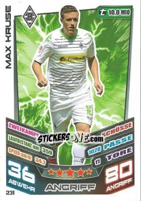 Sticker Max Kruse - German Fussball Bundesliga 2013-2014. Match Attax n. 231 - Topps