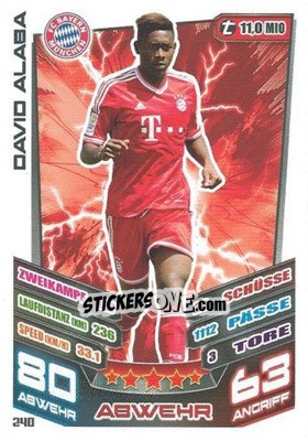 Sticker David Alaba - German Fussball Bundesliga 2013-2014. Match Attax n. 240 - Topps