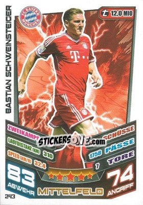 Sticker Bastian Schweinsteiger - German Fussball Bundesliga 2013-2014. Match Attax n. 243 - Topps
