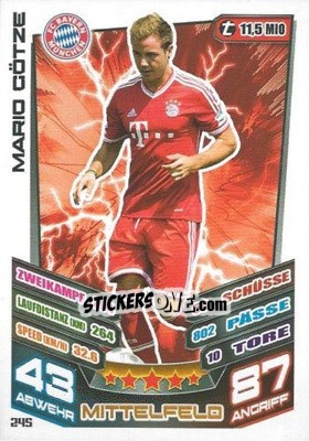 Sticker Mario Götze - German Fussball Bundesliga 2013-2014. Match Attax n. 245 - Topps