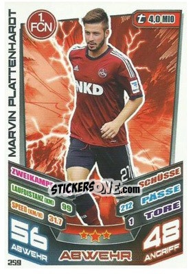 Sticker Marvin Plattenhardt - German Fussball Bundesliga 2013-2014. Match Attax n. 259 - Topps