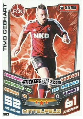 Sticker Timo Gebhart - German Fussball Bundesliga 2013-2014. Match Attax n. 263 - Topps