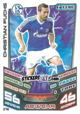 Sticker Christian Fuchs - German Fussball Bundesliga 2013-2014. Match Attax n. 278 - Topps