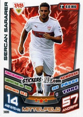 Sticker Sercan Sararer - German Fussball Bundesliga 2013-2014. Match Attax n. 300 - Topps