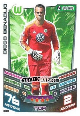 Sticker Diego Benaglio - German Fussball Bundesliga 2013-2014. Match Attax n. 308 - Topps