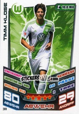 Sticker Timm Klose - German Fussball Bundesliga 2013-2014. Match Attax n. 311 - Topps