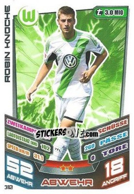 Sticker Robin Knoche - German Fussball Bundesliga 2013-2014. Match Attax n. 312 - Topps